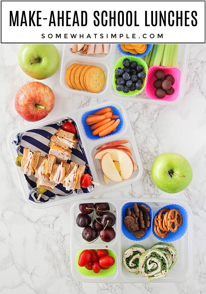 Here are 10 Make Ahead School Lunch ideas that will make your morning routine faster and easier. via @somewhatsimple